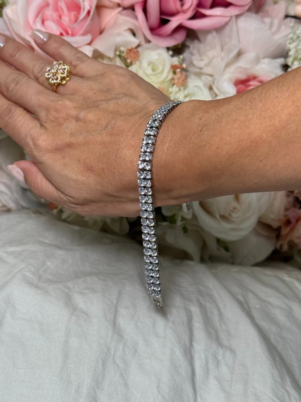 White Gold Plated Zircon Double Row Tennis Bracelet Crystal CZ Jewelry